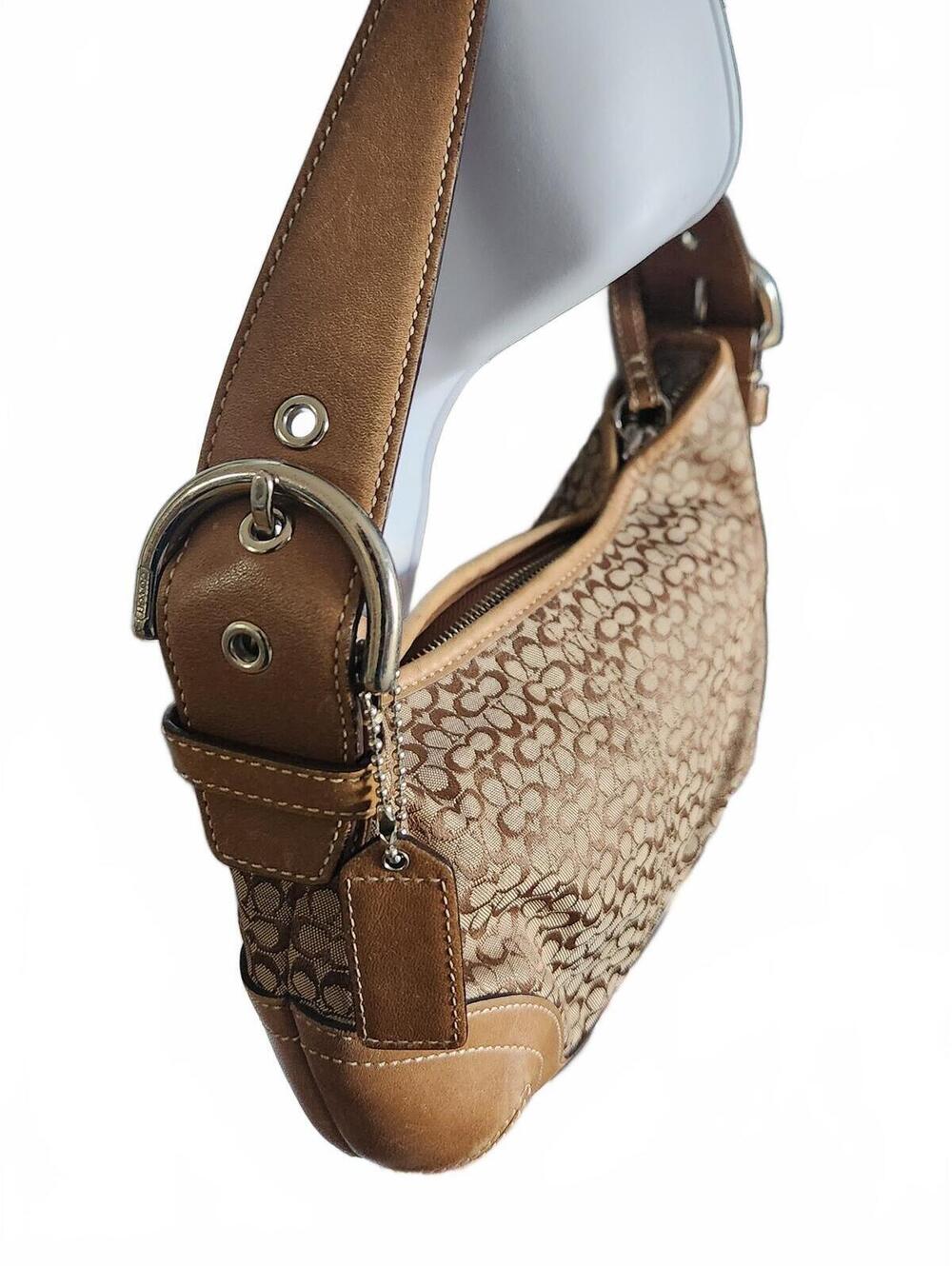 Coach Signature Monogram Shoulder Bag in Brown and Tan - Picture 4 of 5